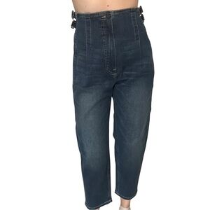 Colovos Jeans Buckle Waist Blue Denim Straight Barrel Leg Size 2 Extra Small New